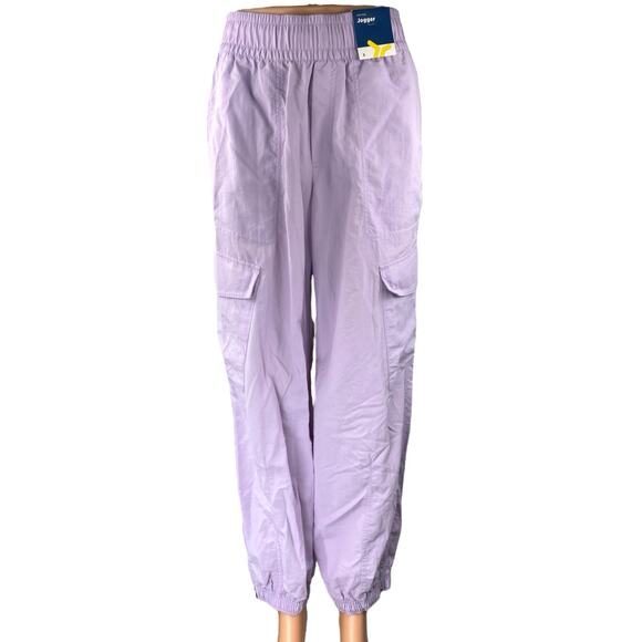 NEW Old Navy Active Womens Purple Elastic Waist Windbreaker Cargo Jogger Pants S - Picture 1 of 6